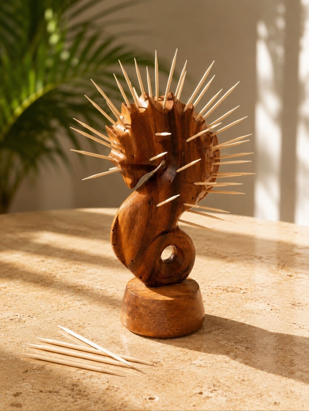 Vintage Monkey Pod Wood Seahorse Hors d'Oeuvre Pick Holder Philippines